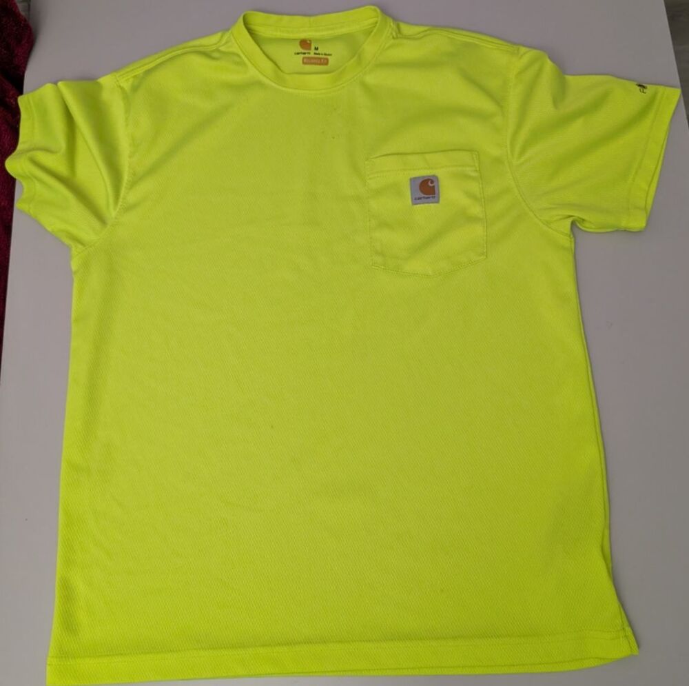 Carhartt Mens Medium Force Relaxed Fit Pocket Tee Brite Lime Yellow Work Shirt